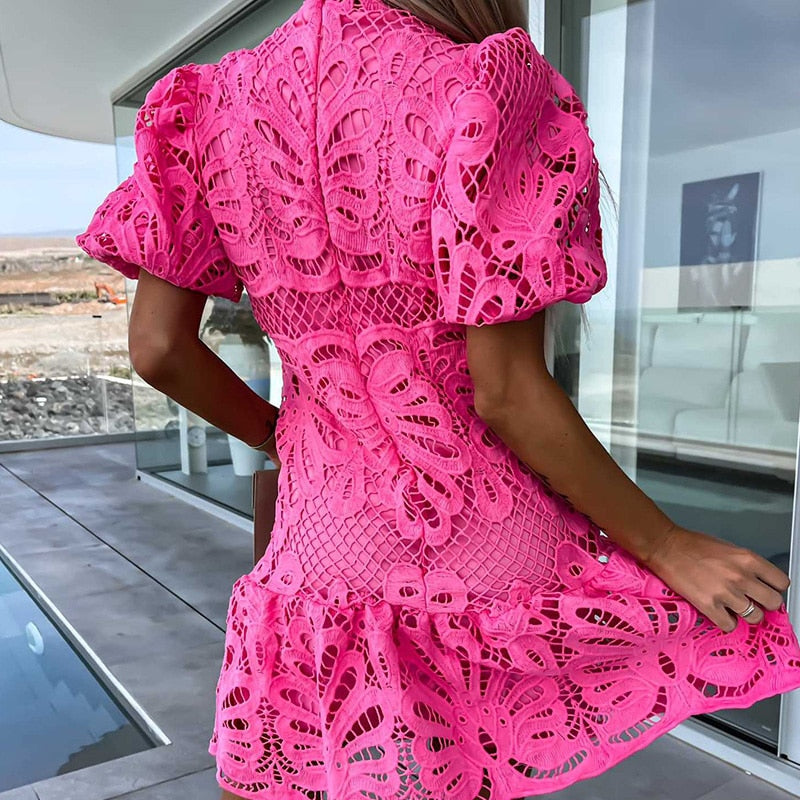 Polyester V-Neck Mini Dress