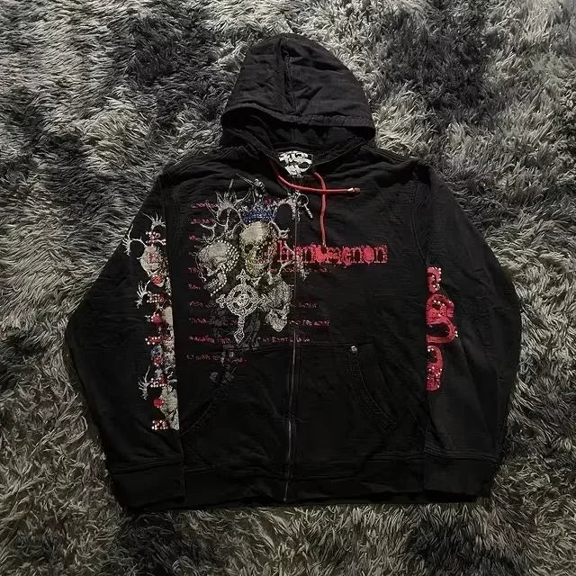 Distress Vintage Gothic Skull Hoodie black4 / S