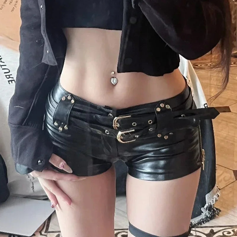 Side Zipper Splicing Ultra Short Black / S
