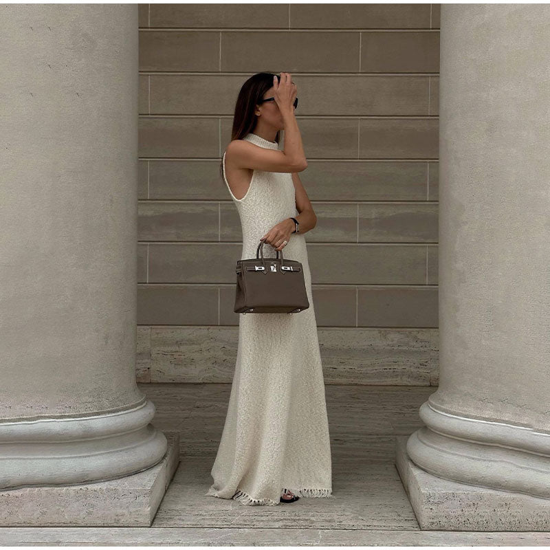 Polyester Cotton Dress with Round Neckline