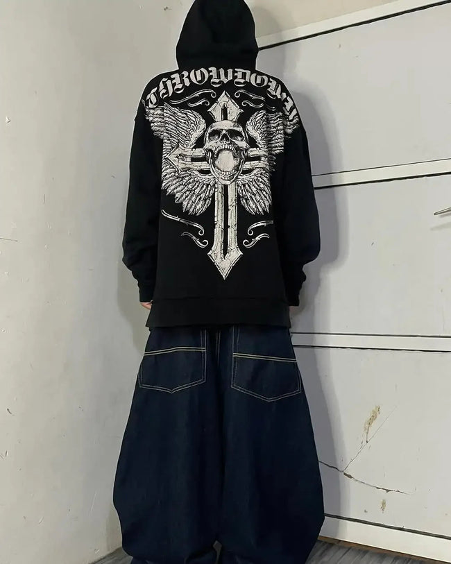 Distress Vintage Gothic Skull Hoodie Main image
