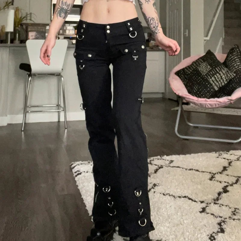 New Gloomy Punk Gothic Y2K Patchwork Pant Black / S
