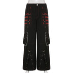 Chain-Detail Low-Rise Wide-Leg Pants with Bandage Styling