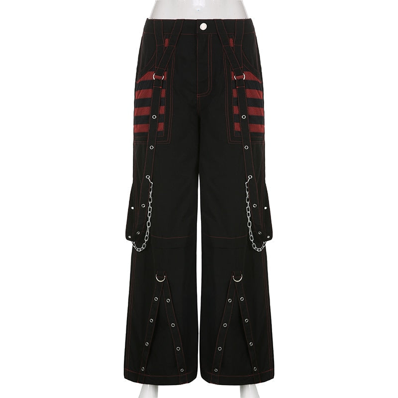 Chain-Detail Low-Rise Wide-Leg Pants with Bandage Styling