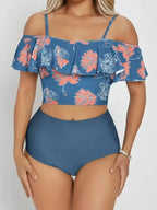 Ruffle Strap Floral Print Backless Two Piece Set color1 / S