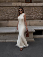 Polyester Cotton Dress with Round Neckline