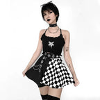 Plaid Patchwork Pleated Mini Skirt