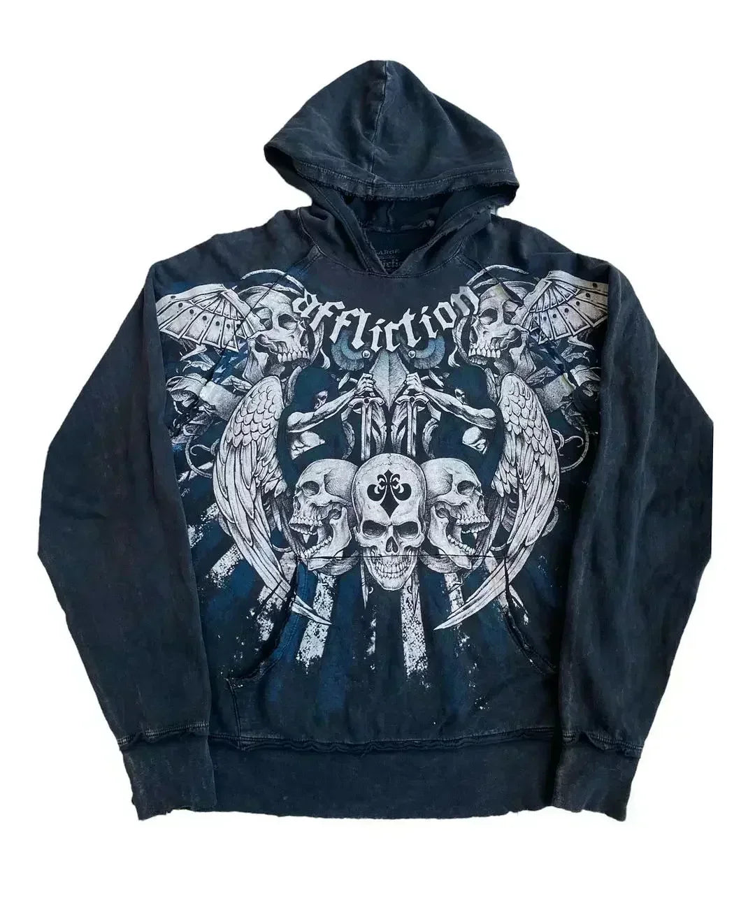Distress Vintage Gothic Skull Hoodie black5 / S