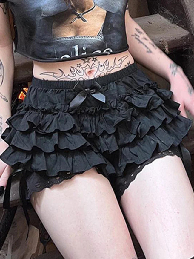 Chuckle Lace Bow Patchwork Skirt Black / S Main image