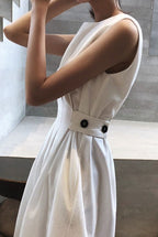 Polyester Crew-Neck Midi Dress