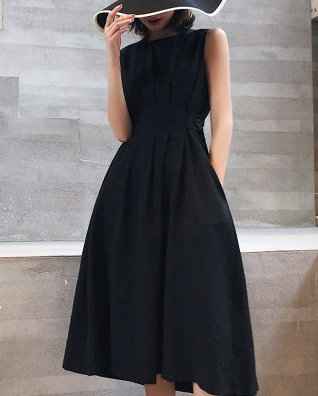Polyester Crew-Neck Midi Dress