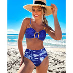 Lace up V Neck Ruffle Two Piece Set blue / S