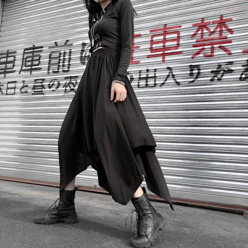 Irregular High Waist Long Skirt black / One Size