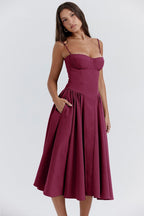 Corset-Style Midi Sundress with Sleeveless Cut