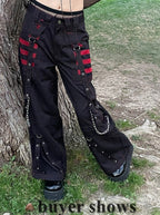 Chain-Detail Low-Rise Wide-Leg Pants with Bandage Styling