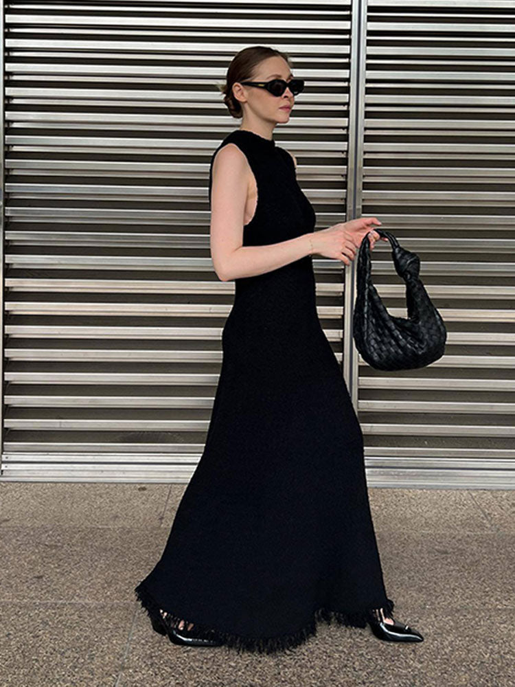 Polyester Cotton Dress with Round Neckline