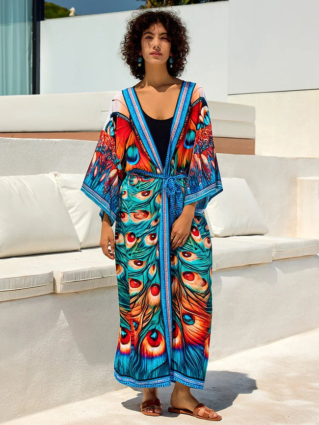 Printed V-Neck Plus Size Cover Up color2 / One Size Main image