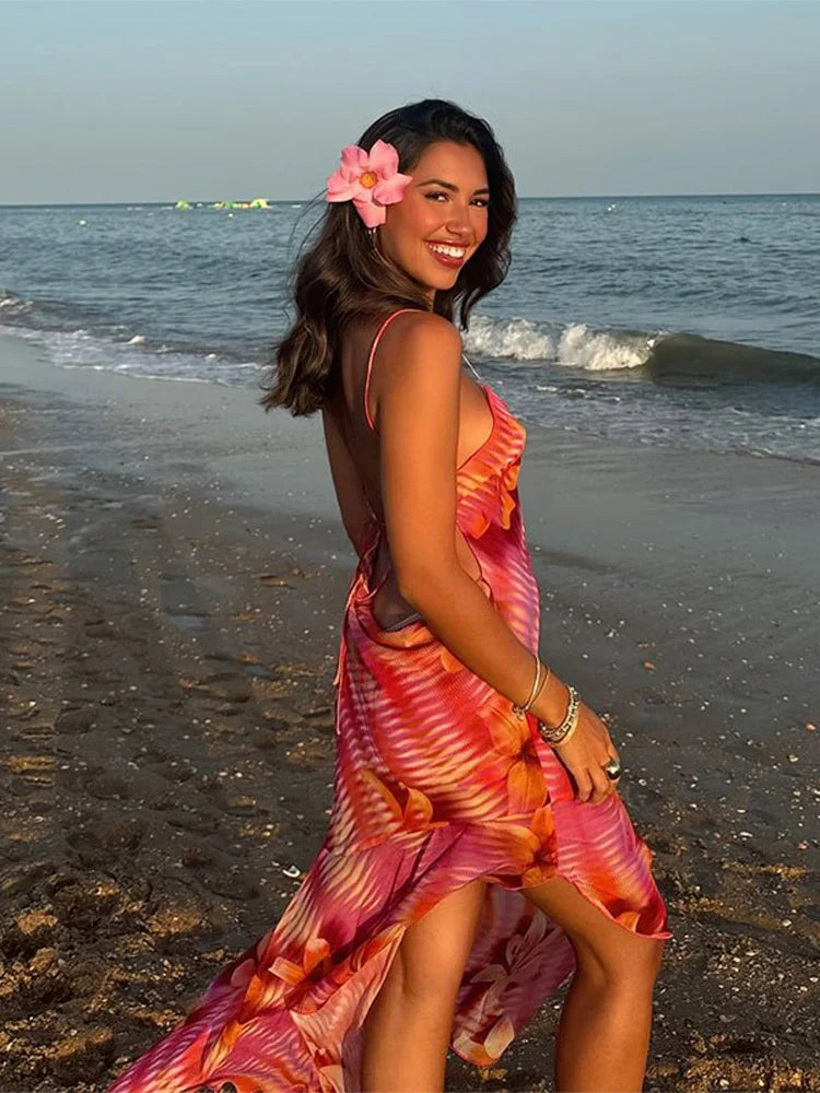 Tropical Floral Strap-Detail Dress
