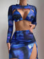 Printed Triangle Bikini Set with Halter Three Piece Swimsuit Blue / S