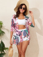 Printed High Waist Monokini Two Piece Set white / S