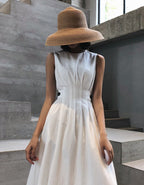 Polyester Crew-Neck Midi Dress