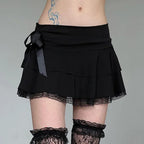 Low Waist Bow Stitching Mini Skirt