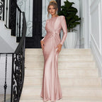 Pleated High-Rise Maxi Dress with Round Neckline