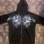 Dark Rock Letter Embroidery Hoodie black3 / S