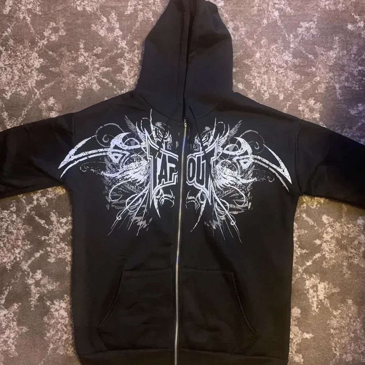 Dark Rock Letter Embroidery Hoodie black3 / S