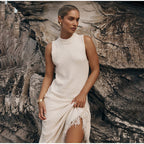 Polyester Cotton Dress with Round Neckline