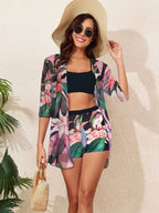 Printed High Waist Monokini Two Piece Set black / S