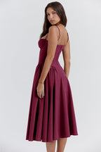 Corset-Style Midi Sundress with Sleeveless Cut