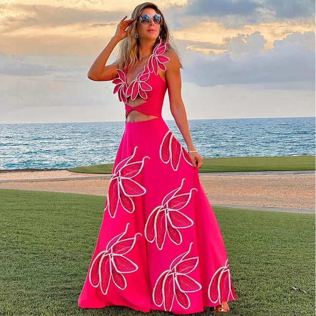 3D Flower Neck Skirt Two Piece Set pink Swimsuit and skirt / S Main image