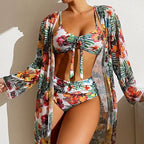 Floral Mesh Blouse Bra Two Piece Set White / S