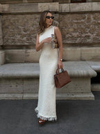 Polyester Cotton Dress with Round Neckline
