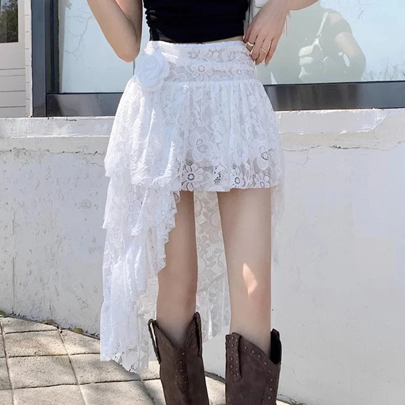 Breathable Lace Short Dress Skirt white / S / CHINA