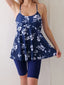 Printed Knee Shorts Tankini Two Piece Set White Floral Blue / S