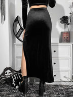 Velvet Split Bow Bodycon Skirt