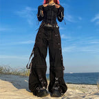 Rebellious Dark Y2K Wide Leg Trouser Black / S