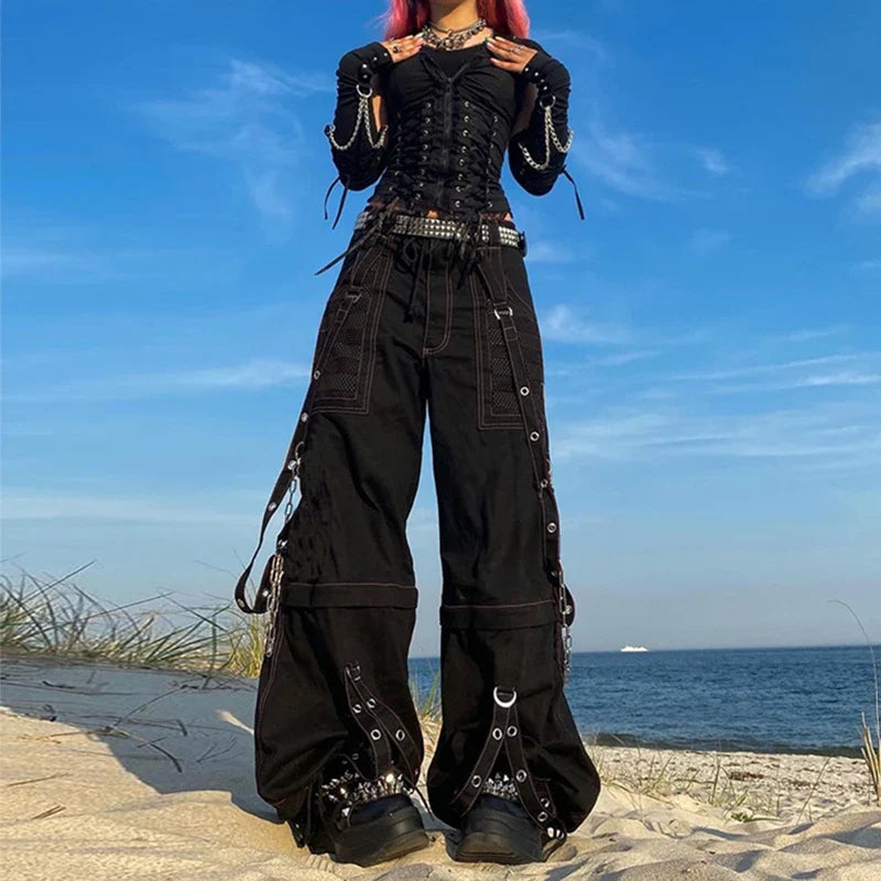 Rebellious Dark Y2K Wide Leg Trouser Black / S