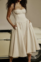 Corset-Style Midi Sundress with Sleeveless Cut