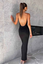 Open-Back Solid-Color Dress with Cami Straps