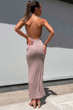 Open-Back Solid-Color Dress with Cami Straps