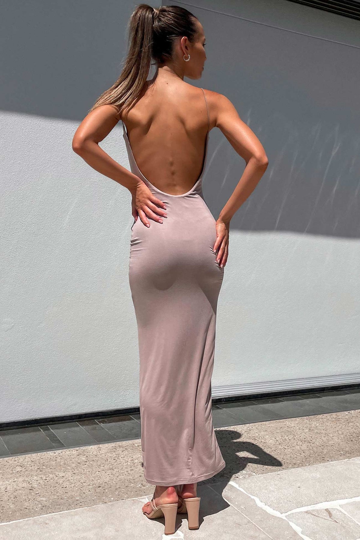 Open-Back Solid-Color Dress with Cami Straps