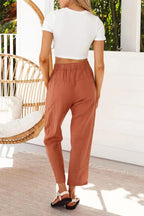 Solid-Color Polyester Pants with Pockets