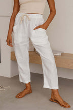 Solid-Color Polyester Pants with Pockets