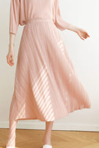 Pleated Solid-Color Skirt with High Waist