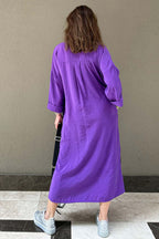 Solid-Color Slit-Detail Button-Front Dress