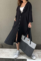 Solid-Color Slit-Detail Button-Front Dress