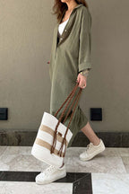 Solid-Color Slit-Detail Button-Front Dress